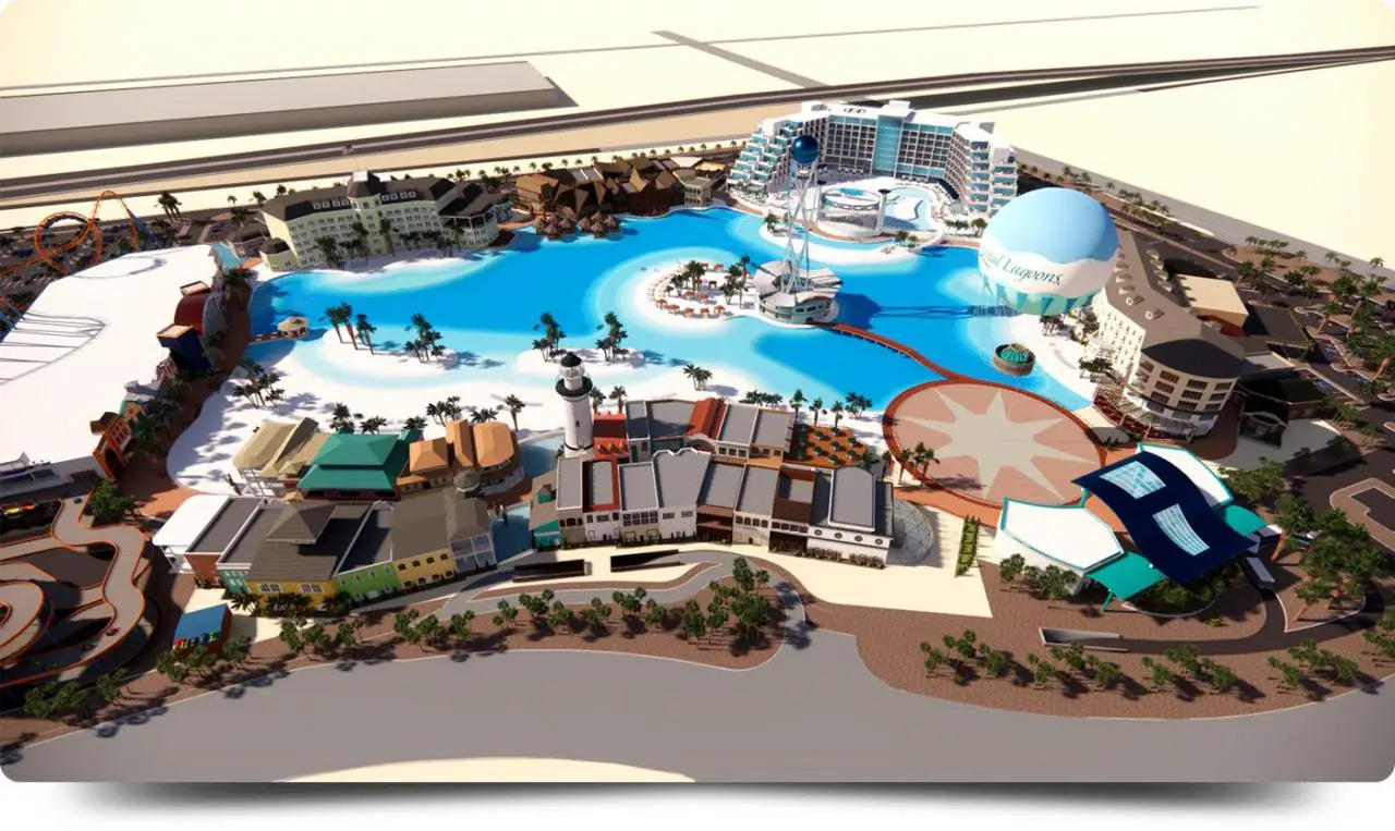 Representación artística del Crystal Lagoons Island Resort llegando a Glendale, Arizona