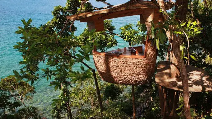 DISFRUTA DE UNA BUENA COMIDA EN LA CIMA DE UN ÁRBOL EN SONEVA KIRI, TAILANDIA